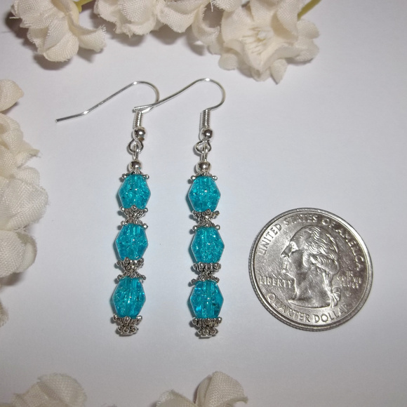 Long Turquoise Blue Beaded Earring Set Gift Dangle Earring Earring Earring 4549 - Picture 2 of 6